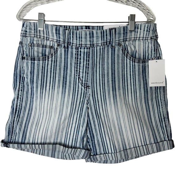 Westbound Park Avenue Fit Blue & White Striped Mid Rise Short - Picture 9 of 9